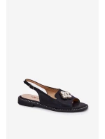 Sandały Damskie Na Płaskim Obcasie Z Ozdobnym Detalem S.Barski KV51-080 Czarne