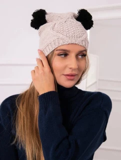 Fleecová čiapka 2 bambuľky K291 béžová - Oliwier