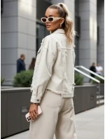 Dámska nadrozmerná džínsová bunda MOLI light beige FashionStreet TY4133 Dámska nadrozmerná džínsová bunda MOLI light beige FashionStreet TY4133