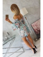 Španielske kvetinové šaty v mätovej farbe