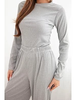 Dámsky viskózový komplet s blúzkou a širokými nohavicami sivej farby