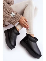 Skórzane Damskie Śniegowce Na Platformie Czarne Loreley