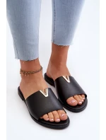 Klapki Damskie Eko Skórzane Na Płaskim Obcasie Czarne Maliha