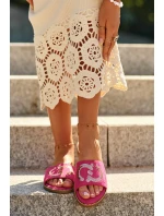 Damskie Płaskie Klapki Z Cekinami S.Barski KV27-052 Fuksja