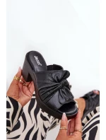 Klapki Damskie Na  Słupku Z Eko Skóry Czarne Kikilla