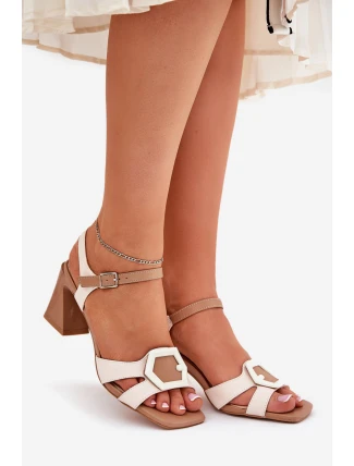 Eleganckie Skórzane Sandały Damskie Na Słupku D&A MR38-570 Beżowe