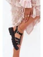 Eko Skórzane Sandały Damskie Na Platformie Czarne Nendales