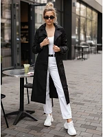 Dámsky dvojradový kabát s kapucňou čierny FashionStreet TY5654