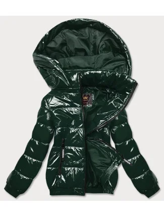 Lesklá zelená dámska bunda so sťahovacím lemom (LD7250) Lesklá zelená dámska bunda so sťahovacím lemom (LD7250)