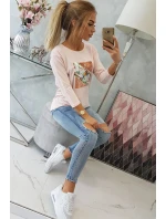 Blúzka s 3D grafikou Bird powder pink