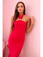 Dámske šaty bez ramienok s potlačou a fuchsiovou viazankou