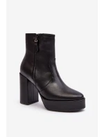 Botki Damskie Skórzane Na Słupku I Platformiei Laura Messi 2690 Czarne