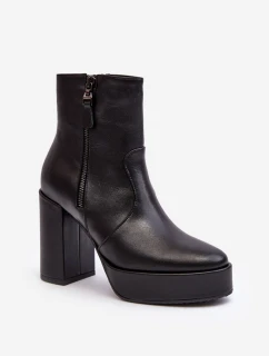 Botki Damskie Skórzane Na Słupku I Platformiei Laura Messi 2690 Czarne