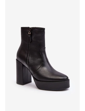 Botki Damskie Skórzane Na Słupku I Platformiei Laura Messi 2690 Czarne