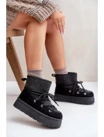 Śniegowce Z Wiązaniem Na Platformie Czarne Mavora