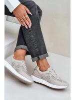 Skórzane Buty Sportowe Sneakersy Damskie S.Barski LR51-551 Beżowe