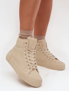 Ocieplane Trampki Damskie Na Platformie Big Star OO274795 Beżowe