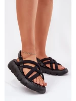 Sandały Damskie Na Platformie Z Paskami Czarne Filamira