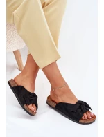 Klapki Damskie Na Korkowej Podeszwie Kokardką Czarne Seressa