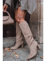 Kozaki Damskie Ocieplane Na Słupku Z Ozdobnymi Detalami Beżowe Lucinda