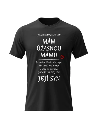 Pánské bavlněné tričko s potiskem - MÁM ÚŽASNOU MÁMU - černé