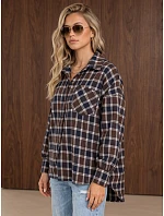 Dámska flanelová košeľa s kockovaným vzorom, hnedá, FashionStreet DY0510