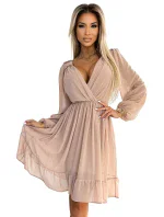 538-1 MILA Šifónové midi šaty s dlhými rukávmi a výstrihom - BEACH 538-1 MILA Šifónové midi šaty s dlhými rukávmi a výstrihom - BEACH