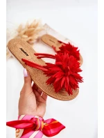 Damskie Klapki Japonki Z Materiałową Ozdobą Czerwone Eviana