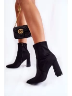 Damskie Botki Materiałowe Na Obcasie Czarne Amile