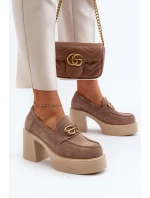 Zazoo 20170 Półbuty Zamszowe Damskie Na Słupku Beżowe