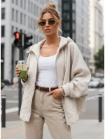 Dámska prechodná bunda oversize s kapucňou ecru FashionStreet TY5592 Dámska prechodná bunda oversize s kapucňou ecru FashionStreet TY5592