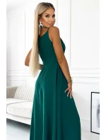 299-11 CHIARA elegantné dlhé maxi šaty bez ramienok - ZELENÉ