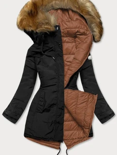 Čierno-karamelová obojstranná dámska zimná bunda (m-21508)