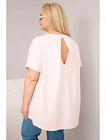 Dámska bavlnená blúzka plus size s krátkymi rukávmi candy pink