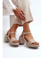 Zazoo 40386 Dámske kožené sandále na podpätku Beige Zazoo 40386 Dámske kožené sandále na podpätku Beige