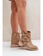Dámske semišové topánky na nízkom podpätku s remienkami Zazoo 3644 Beige