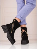 Dámske módne čierne členkové topánky s plochým podpätkom Dámske módne čierne členkové topánky s plochým podpätkom