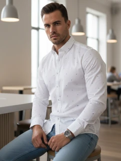 Pánska biela vzorovaná košeľa slim fit FashionStreet DX2698