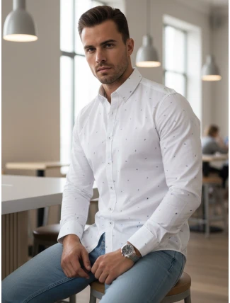 Pánska biela vzorovaná košeľa slim fit FashionStreet DX2698