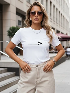 Dámske bavlnené tričko s malou pandou, biele, FashionStreet NX8057RY