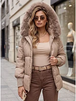 Dámska zimná prešívaná bunda s kapucňou, béžová, FashionStreet TY6005 Dámska zimná prešívaná bunda s kapucňou, béžová, FashionStreet TY6005
