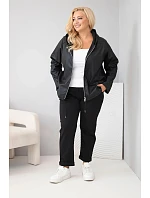 Dámska bunda vo veľkosti Plus Size s kapucňou a nastaviteľným spodným lemom, čierna