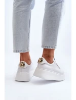 Damskie Skórzane Sneakersy Na Platformie CheBello 4367 Białe