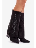 Zdobione Kozaki Z Wywiniętą Cholewką Na Słupku Czarne Ivilta