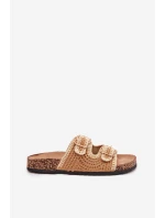 Szydełkowe Klapki Damskie Ze Złotymi Klamrami Camel Fenira