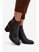 Ocieplane Botki Damskie Z Naturalnej Skóry Na Słupku Czarne Jovelle
