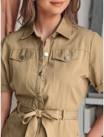 LOVE ME MIDI midi košeľové šaty béžové FashionStreet EY2594