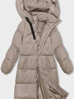 Dámska dlhá hrubá bunda s kapucňou Light Beige (5M3163-62)