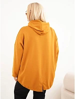Dámska mikina z viskózy vo veľkosti plus size s kapucňou a klokaním vreckom, horčicová Dámska mikina z viskózy vo veľkosti plus size s kapucňou a klokaním vreckom, horčicová