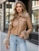 Dámska kožená bunda s ťavou kožušinou FashionStreet TY5139